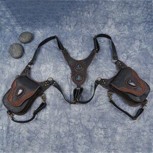 Handmade Leather Holster Festival Bag with Labradorite
